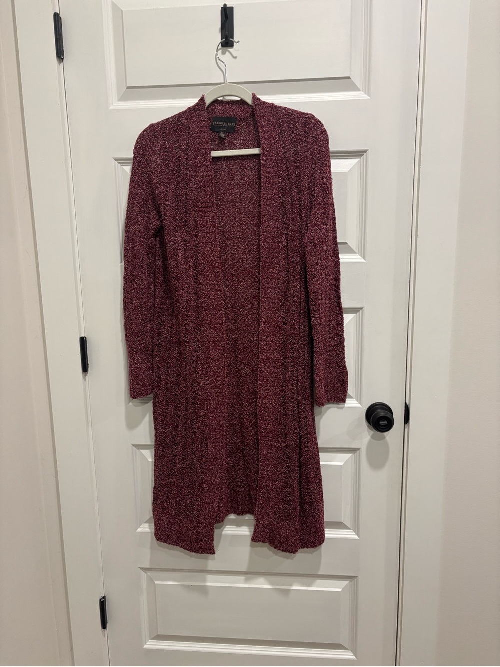 Absolutely Creative Worldwide Open-Front Burgundy Knit Longline Cardigan